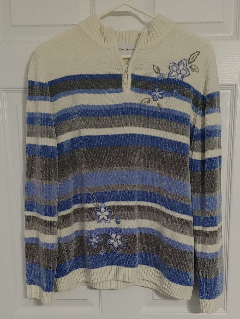 Vintage Alfred Dunner Half-Zip Sweater Chenille-Feel Embroidered Florals Size LG
